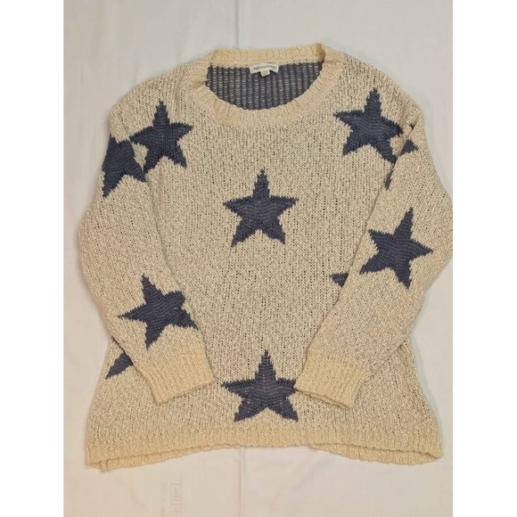 Newbury Kustom Sweaters - Newbury Kustom Star Sweater XS Cream Blue Knit Hole see pics